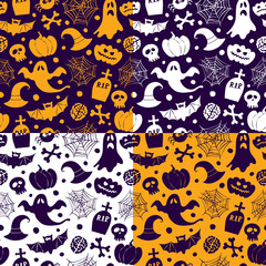 Halloween vector seamless patterns icons