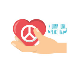 hand holdign a heart with peace sign icon over white background colorful design vector illustration