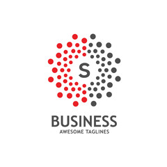 letter S with dotted vector circle frame, dot pattern in circle shape, Trendy design element for round banner or logo.