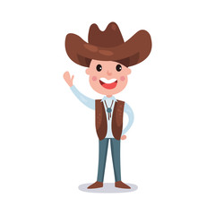 Little boy wearing cowboy costume American traditional clothes colorful vector Illustration
