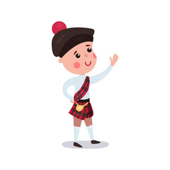 Little boy wearing traditional costume of Scotland country colorful vector Illustration