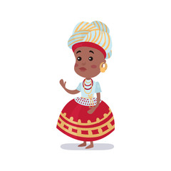 Little girl wearing national costume of Brazil colorful vector Illustration
