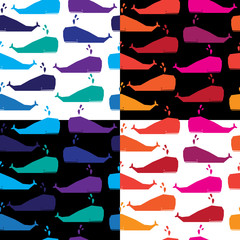 Seamless pattern with whales. Vector background.