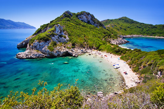 Fototapeta beautiful beach porto timoni near agios stefanos, corfu island, greece