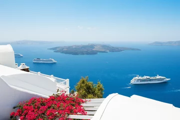 Stof per meter Witte architectuur op het eiland Santorini, Griekenland. © smallredgirl