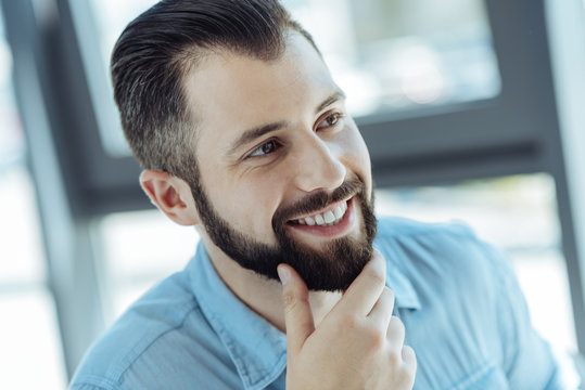 Handsome Cheerful Man Stroking His Chin