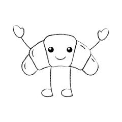 kawaii fun croissant bread bake cartoon vector illustration