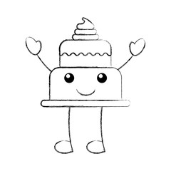 kawaii brithday cake funny cartoon sweet vector illustration