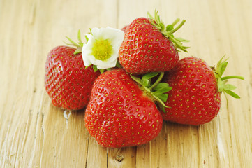 strawberries on a wooden table