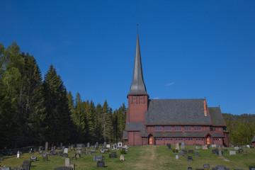 Fototapeta na wymiar Skute kirke, wooden church in Sondre land, Oppland, Norway