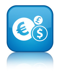Finances icon special cyan blue square button
