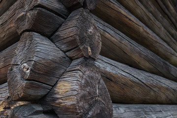 Notched corner of a traditional Norwegian log house