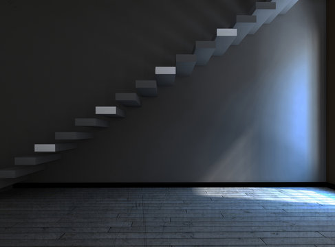 stairs in  the dark room, 3d