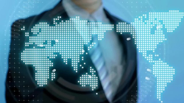 video of businessman touch 3d print icon on blue background