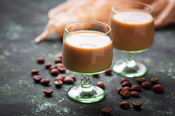 Irish cream liqueur and coffee beans