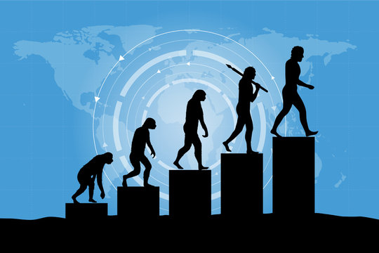 Human evolution into the present - digital world. Business growth.
