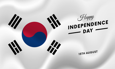 Banner or poster of South Korea independence day celebration. Waving flag. Vector illustration.