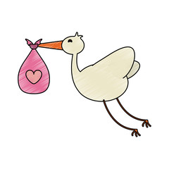 Stork with baby of baby shower and child theme Isolated design Vector illustration