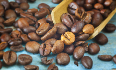 coffee beans close up, selective focus