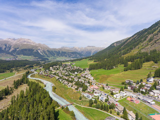 Fototapeta na wymiar Engadine Valley, alpine village of Pontresina