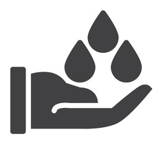 Hand holds water drop icon vector, filled flat sign, solid pictogram isolated on white. Symbol, logo illustration. Pixel perfect graphics