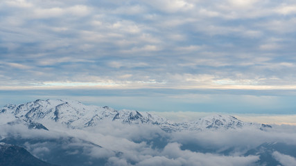 Fototapeta na wymiar The snowy landscapes at El Colorado, a ski resort in Chile