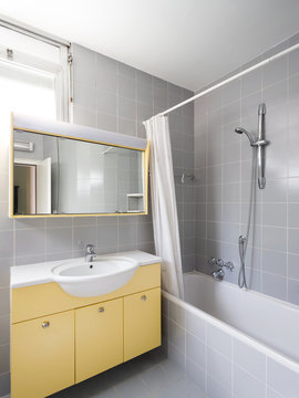 Vintage Grey And Yellow Bathroom