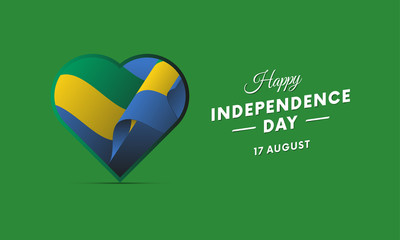 Gabon Independence Day. 17 august. Waving flag in heart. Vector illustration.
