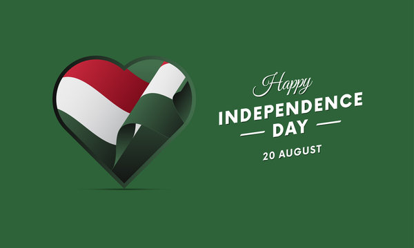 Hungary Independence Day. 20 august. Waving flag in heart. Vector illustration.