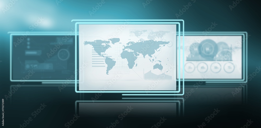 Poster graphic image of business graphs and map