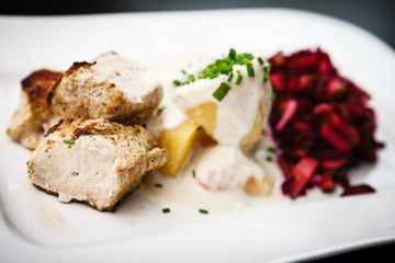 Grilled turkey with boiled potatoes