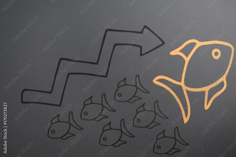 Poster composite image of graphic image of fish and arrow symbol