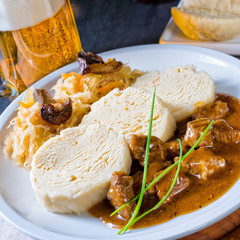 Original Czech dumpling with goulash