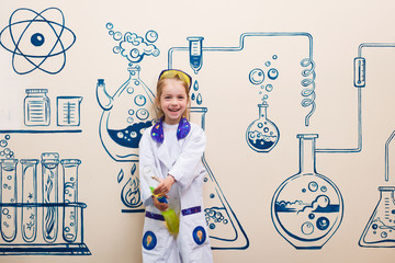 small children do chemical experiments. cheerful science,