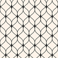 Vector seamless pattern in Arabian style. Abstract graphic monochrome background with thin wavy lines, delicate lattice. Texture of mesh, lace, weaving. Stylish luxury design element, repeat tiles