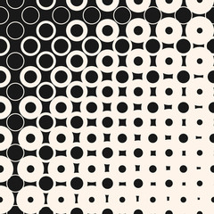 Vector halftone seamless pattern with circles and squares, transition effect