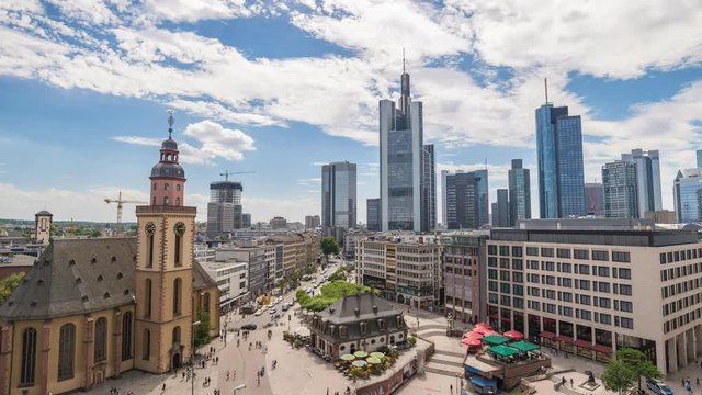 Frankfurt city skyline timelapse at business district, Frankfurt, Germany, 4K Time lapse
