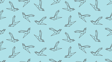Cotton fabric Origami outline bird seamless pattern.