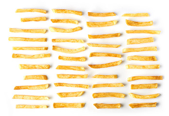 Set of French fries isolated on white background. Top flat view.