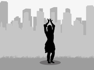 vector, isolated silhouette girl dancing