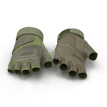 Tactical military short finger gloves, detail of part of Us soldier uniform. Isolated on white. 3D illustration