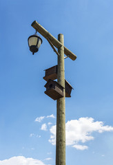 old street lamps and bird houses