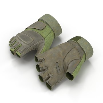 Soldier short finger gloves isolated on white. 3D illustration