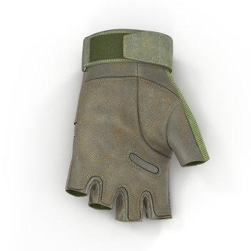 Soldier outdoor cycling ride tactical military short finger glove on white. Top view. 3D illustration