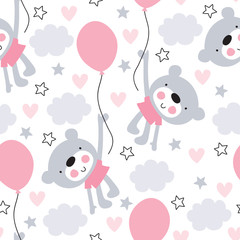 seamless teddy bear with balloon pattern vector illustration