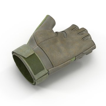 Combat green short finger glove on white. 3D illustration