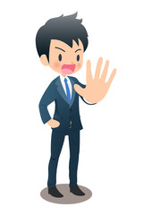 断るスーツ姿の若い男性ビジネスマン