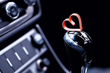 manual gearbox in the car with heart