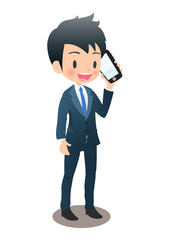 スマホで通話するスーツ姿の若い男性ビジネスマン