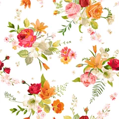 Papier peint Roses Lily et orchidée fleurs fond transparent. Motif floral en vecteur